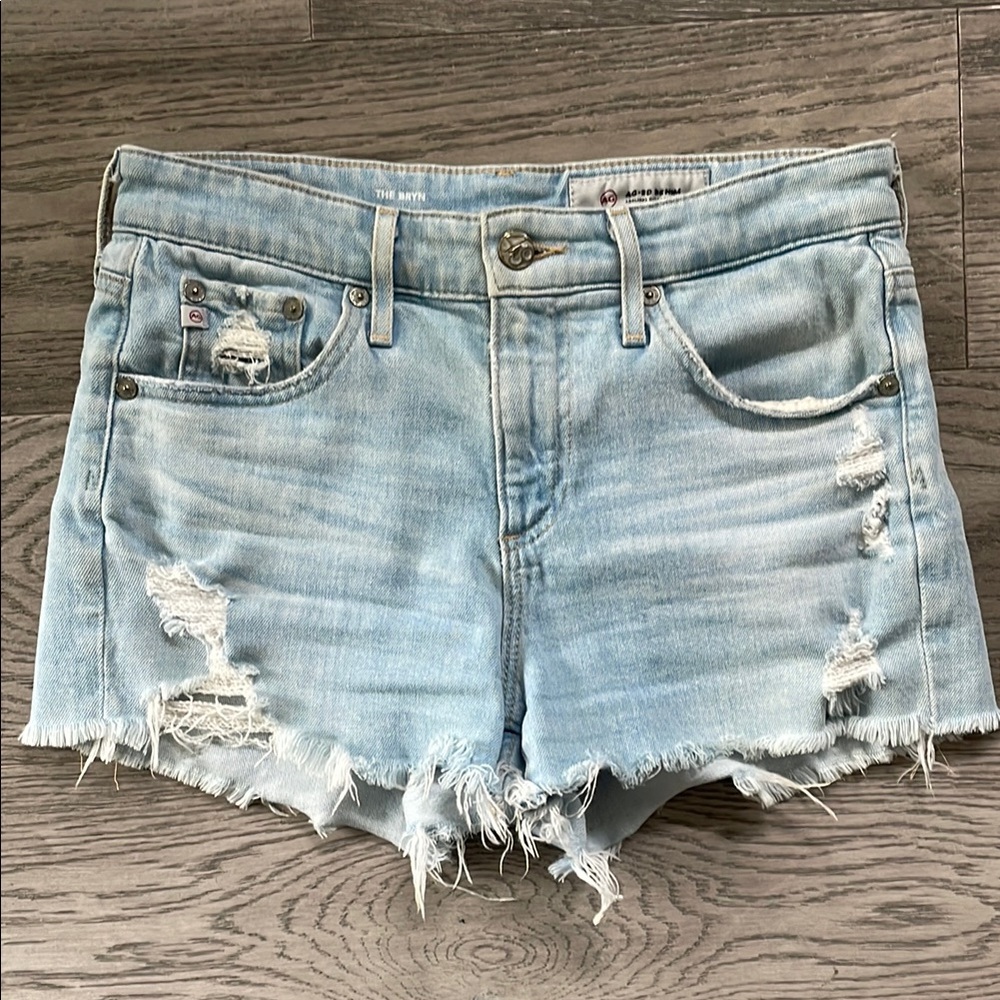 AG Adriano Goldschmied Distressed Light Blue Denim Boyfriend Shorts size 24